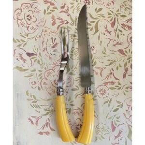 Vintage 1940s Sheffield England Carving Set Bakelite Butterscotch Handles NOS